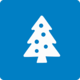 Das Symbol zeigt einen weißen, stilisierten Tannenbaum mit runden Ornamenten auf blauem Hintergrund. Es steht für Weihnachten, festliche Anlässe und saisonale Feierlichkeiten – etwa Weihnachtsfeiern, Betriebsferien oder besondere Aktionen zur Adventszeit.